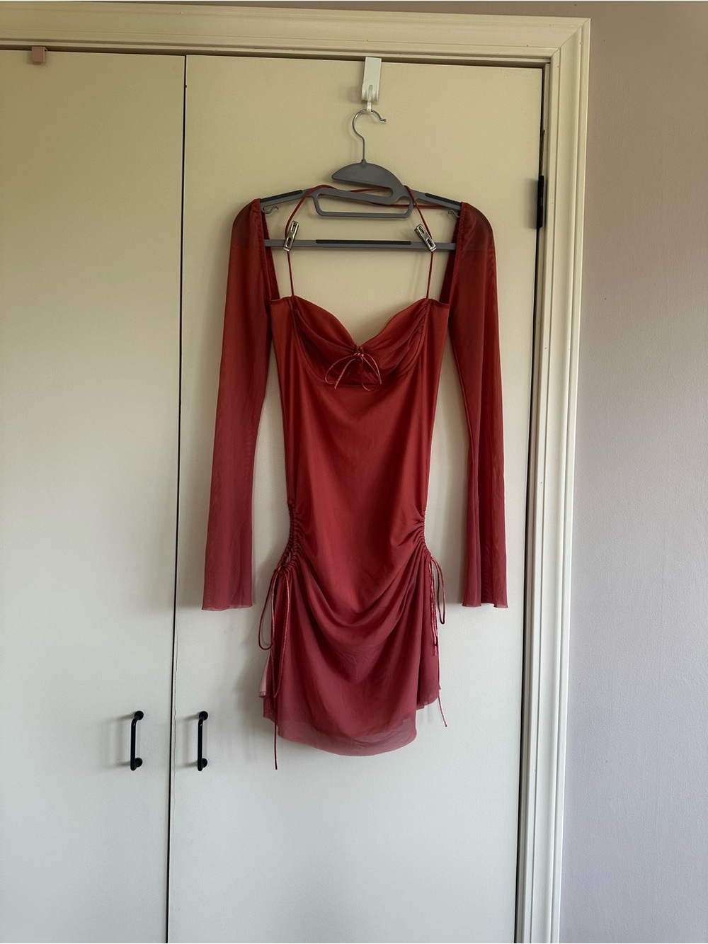 Dusty Rose Mesh Ruched Mini Dress | XS/S